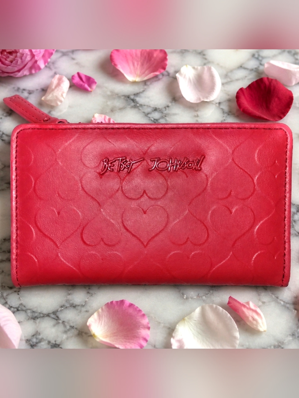 Betsey Johnson Red Heart Embossed Bi-fold Wallet